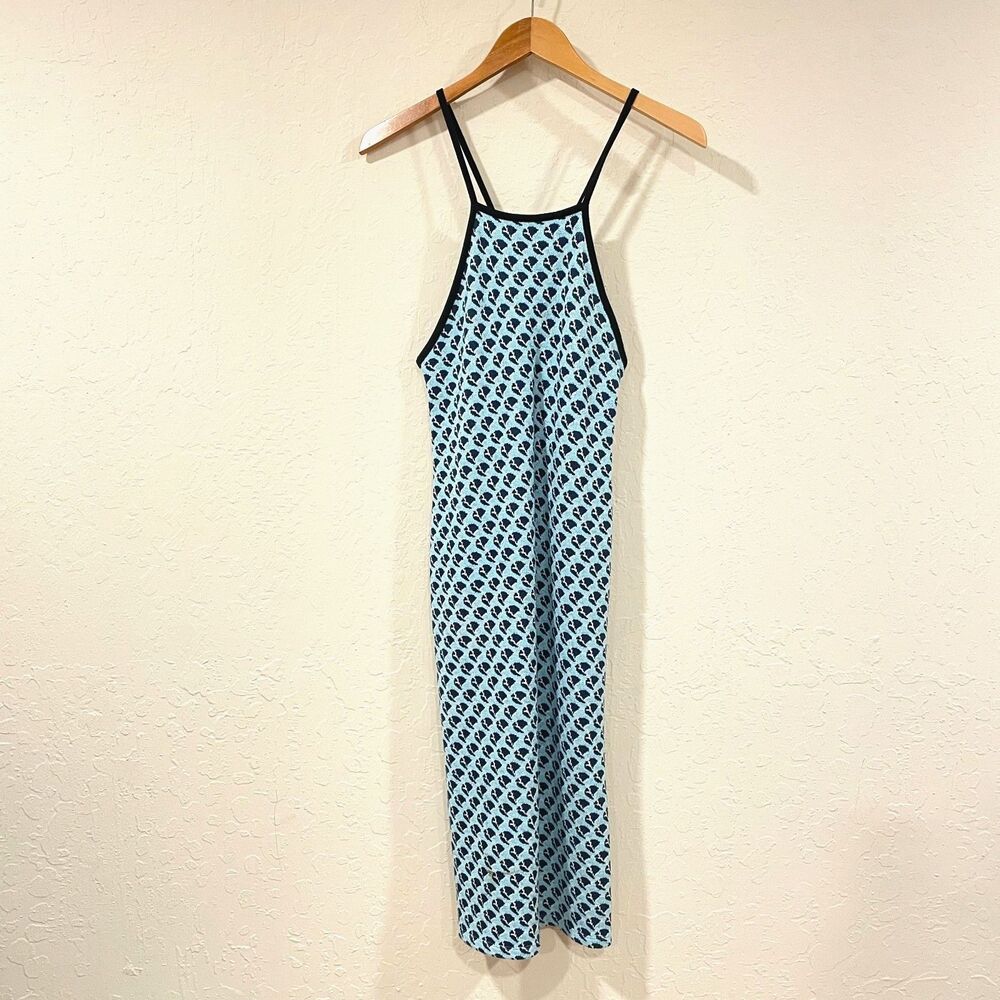 ~ ZARA M/L Halter Dress* Boho Blue Knit Stretch Midi Maxi Festival Beach Summer